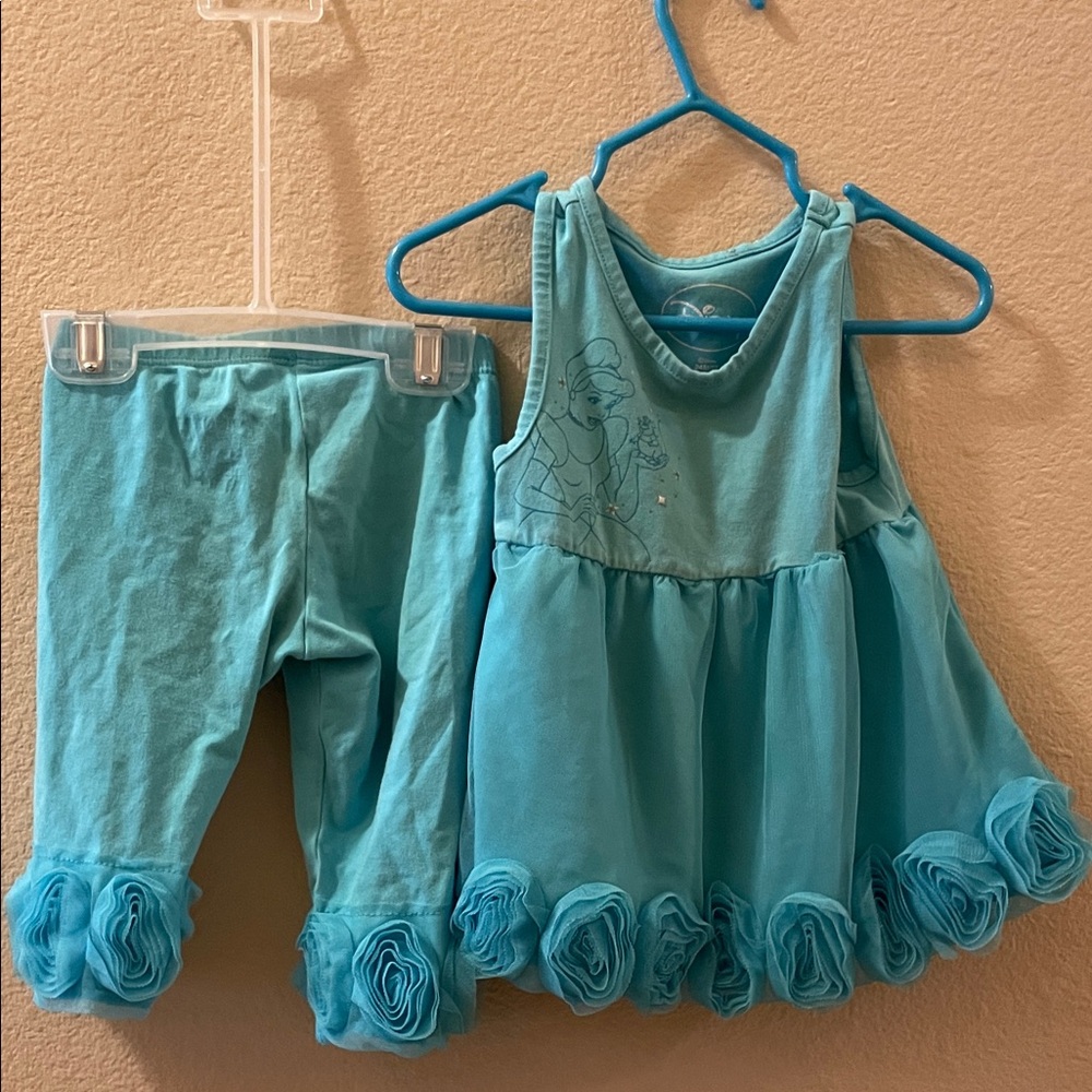 Disney Cinderella Sleeveless Dress with Floral Hem and Pants